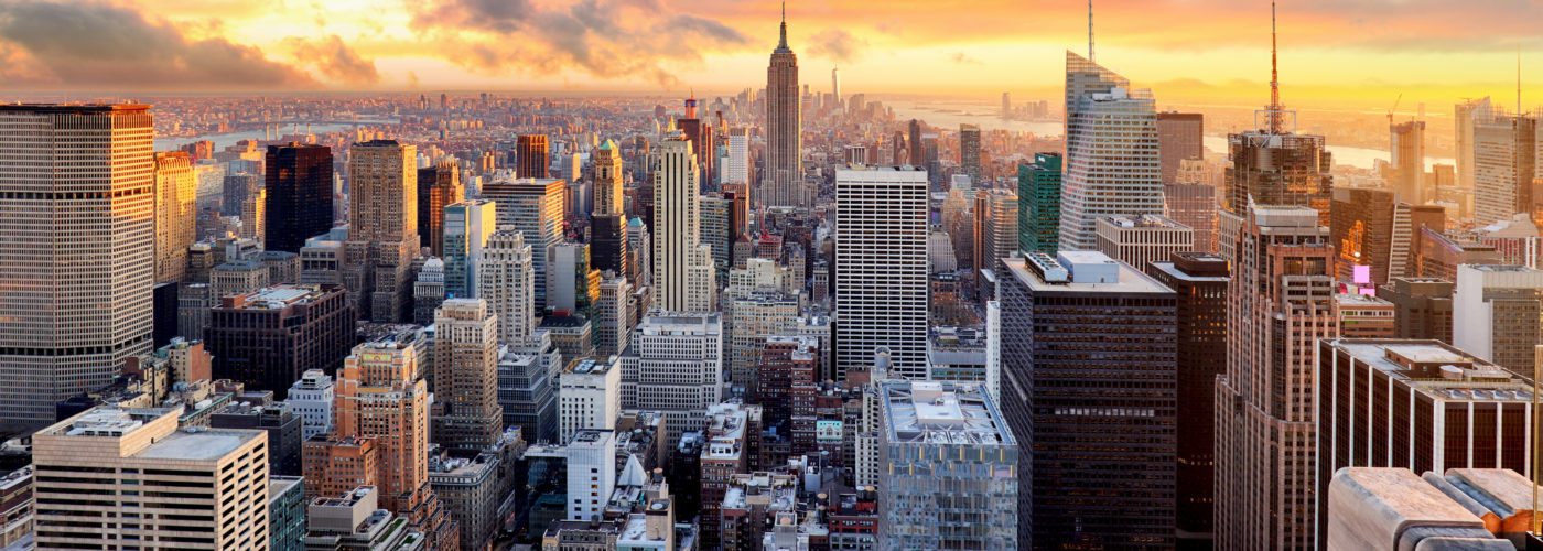 New York City skyline at sunset