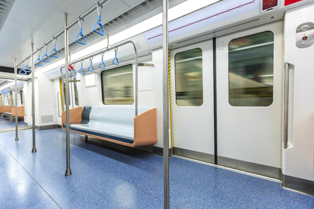 Interior of subway car in Shanghai, China