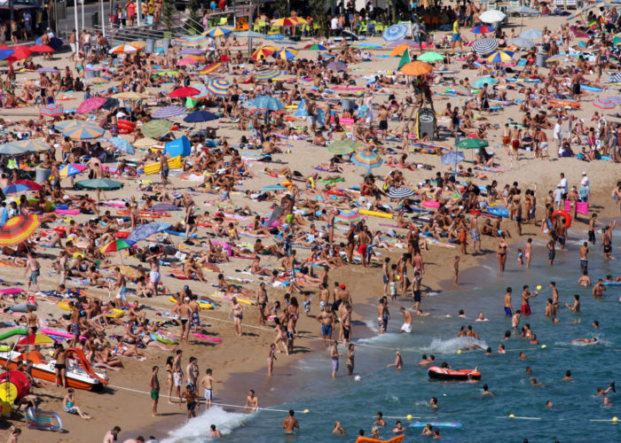 Aerial view of extremely crowded beach