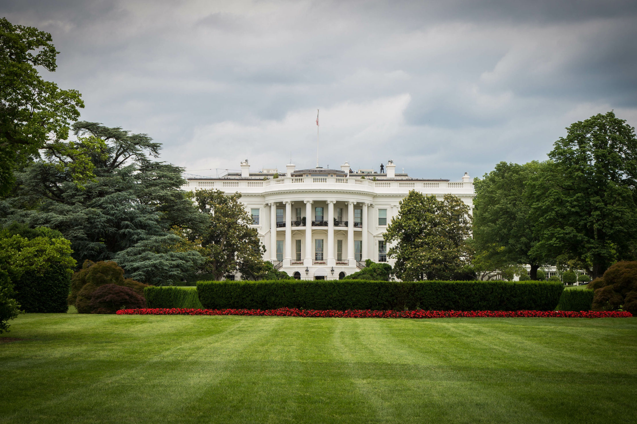 The White House on a grey, stormy day in Washington DC, United States