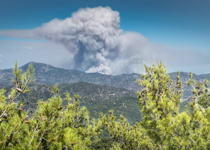 Smoke over mountains from a distant wildfire