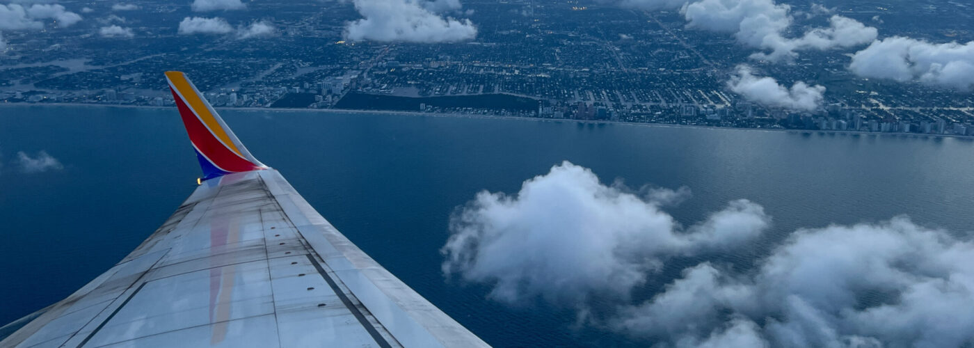 Wing of Southwest Airlines plane as seen from plane window