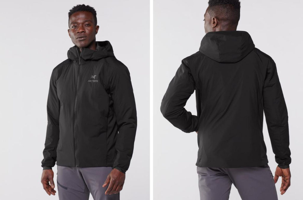 Model showing two angles of Arc'teryx Men's Atom LT Hoody