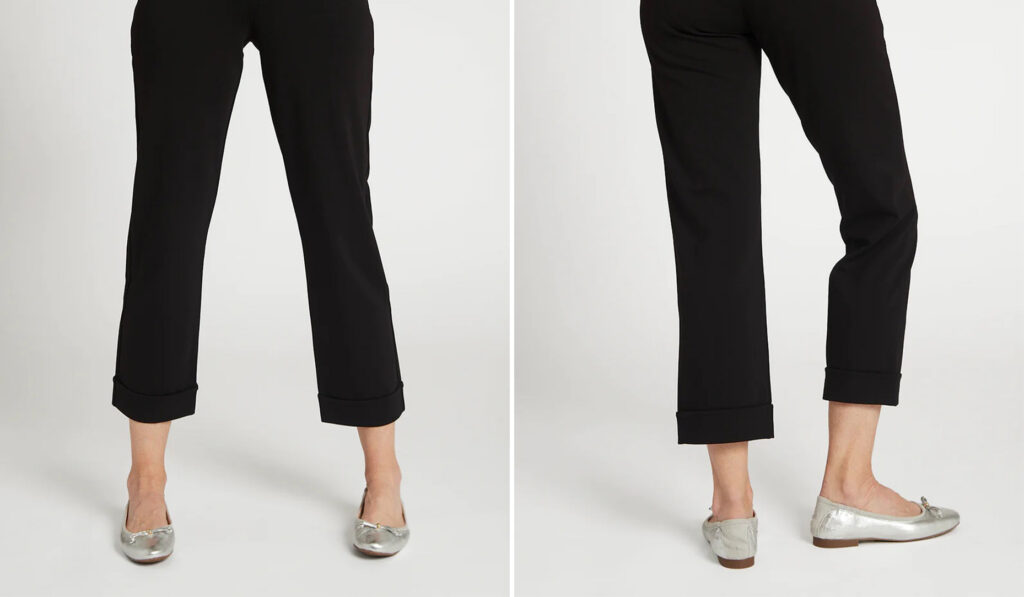 Betabrand's Cosmo Lite Yoga Dress Pants in black, the perfect comfortable pants for air travel