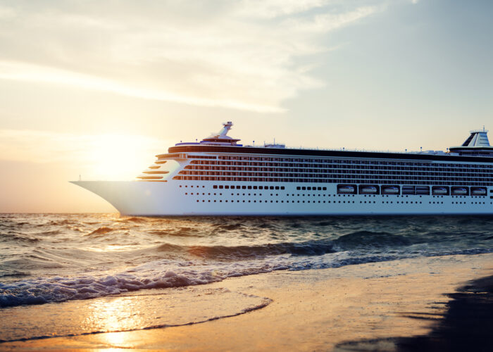 cruise ship off the coast.