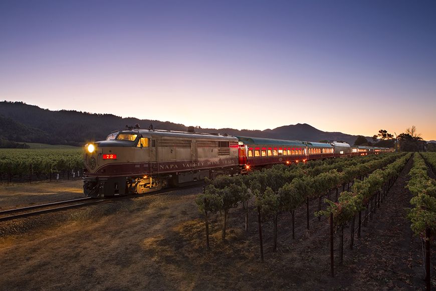 napa valley wine train at night.