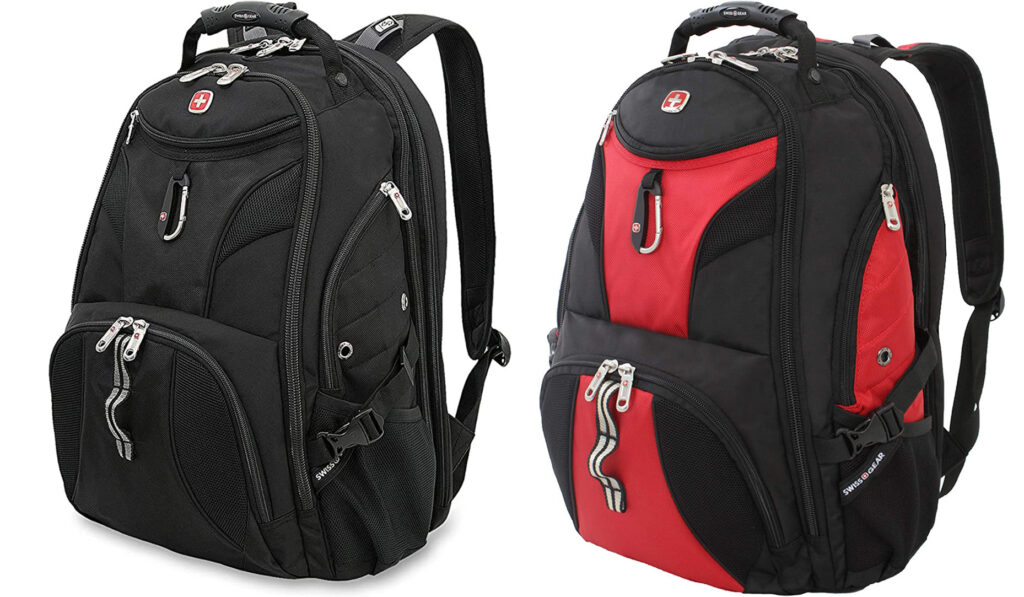 Red and black versions of the SwissGear 1900 Scansmart TSA laptop Backpack