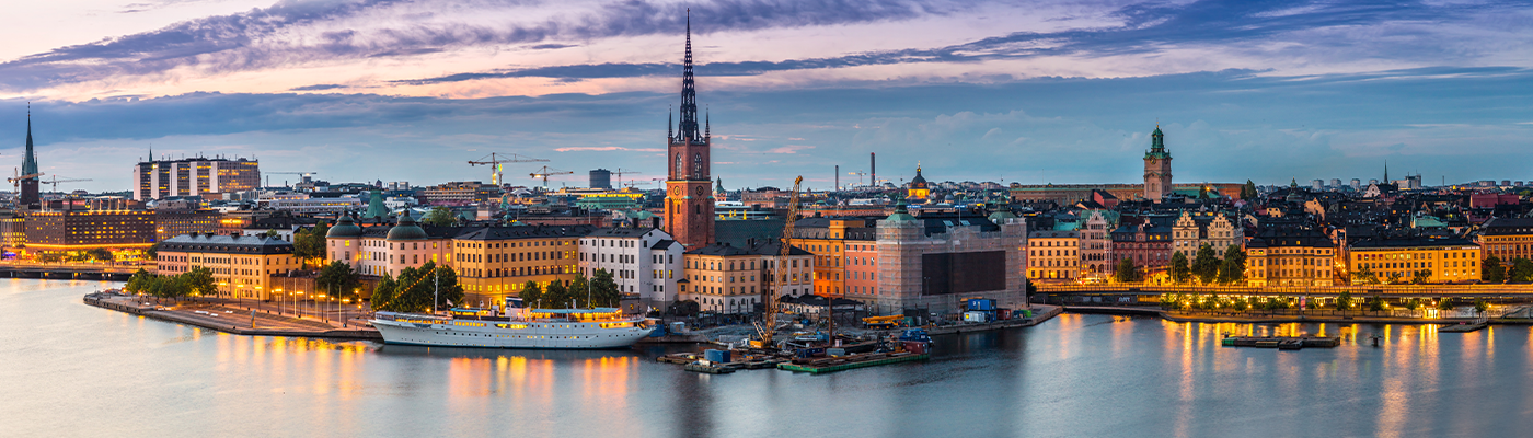 Scenic summer night panorama of Stockholm, Sweden